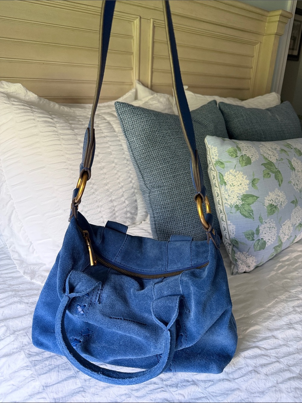 Aimee Kestenberg Hudson Mini Satchel Galactic BLUE Suede Bag - Picture 2 of 8